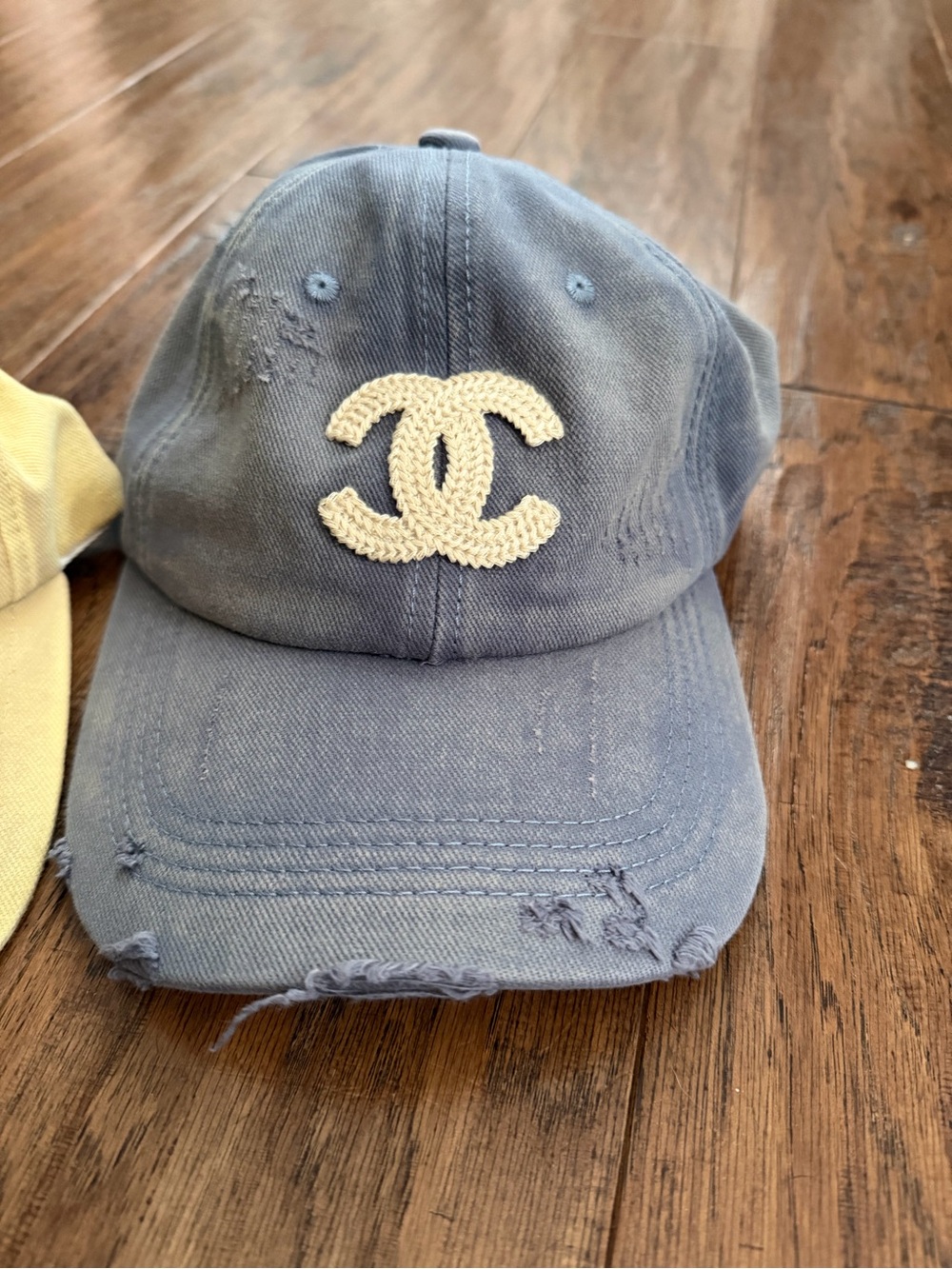 Chanel Women's Distressed Logo Baseball Cap - Yellow & Gray - Picture 3 of 7